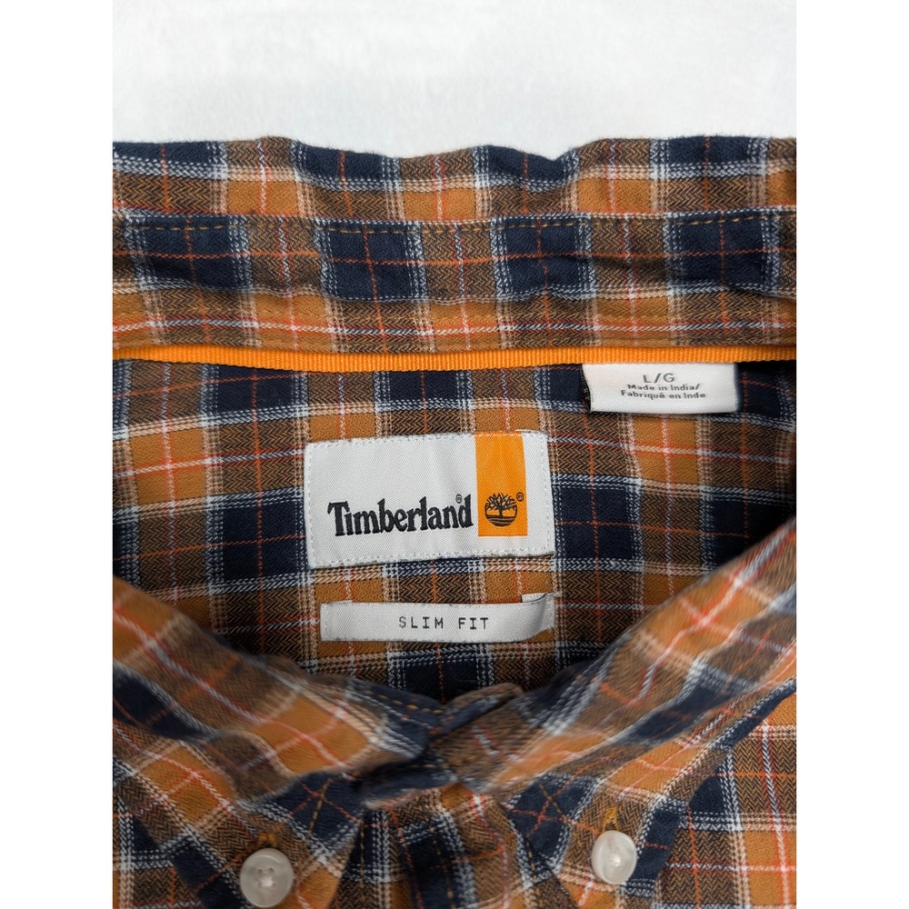 Timberland Mens Slim Fit Plaid Flannel Button Down Long Sleeve Shirt L - Picture 2 of 7